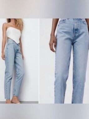 Zara Light Blue tapered ankle Jeans, size 6